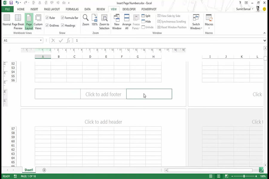 Cùng tìm hiểu cách đánh số trang trong Excel bằng chế độ xem Page Layout